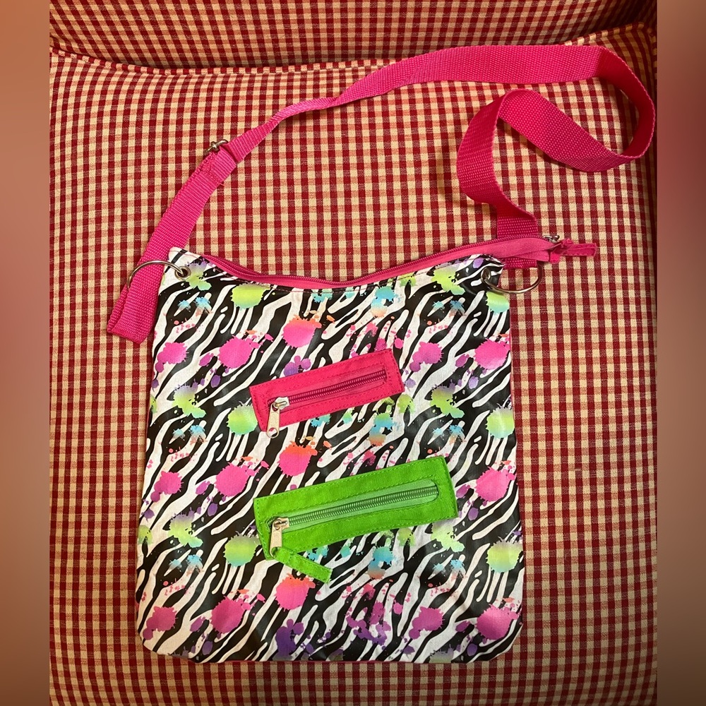 Zebra Paint Splatter Print Handbag/Crossbody bag, Adjustable Strap